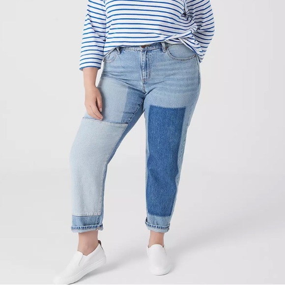 Lane Bryant Boyfriend Fit Patchwork Jean 22 NWT Light Denim - Picture 1 of 11